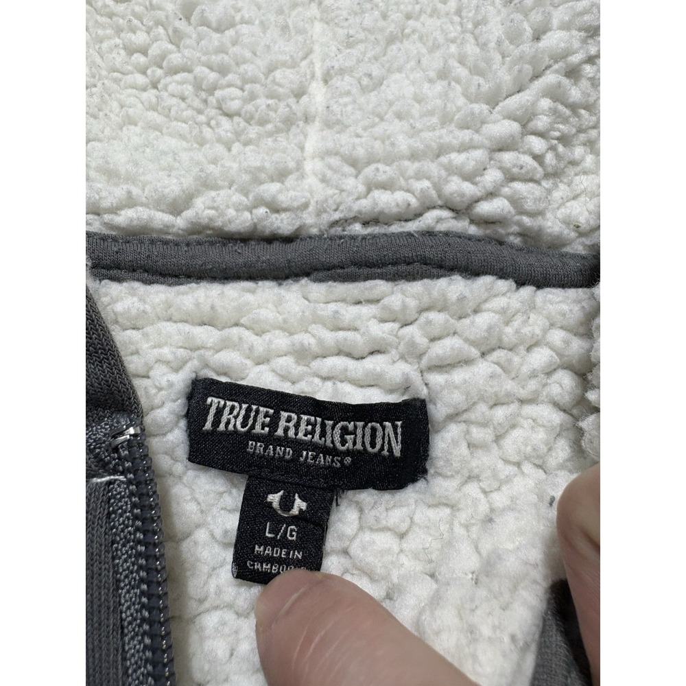 True Religion Buddha Sherpa Lined Full Zip Hoodie Sweatshirt Men's Large Gray - Picture 6 of 13